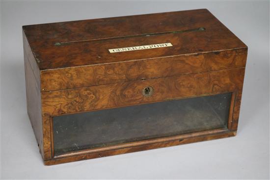 A Victorian burr walnut table post box by Parkins & Gotto